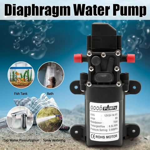 DC 12V 130PSI 6L/Min Water High Pressure Diaphragm Water Pump Self Priming Pump Automatic Switch ► Photo 1/6