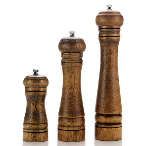 Wood Salt and Pepper Mill Set, Pepper Grinders, Salt Shakers with Adjustable Ceramic Rotor-5/8/10 inches ► Photo 1/6