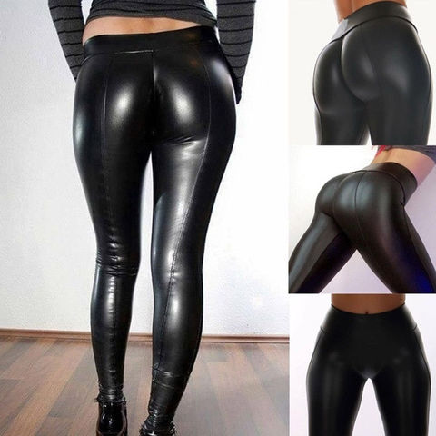 Hirigin Hot 2022 Newest Black PU Legging Shiny Bling Faux Patent Leather Stretch Elastic Leggings Wet Look PVC Pants ► Photo 1/6