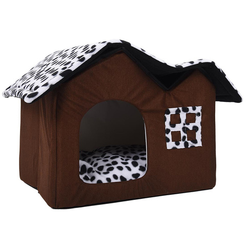 Pet House Foldable Bed With Mat Soft Winter Dog Puppy Sofa Cushion House Kennel Nest Dog Cat Bed Two Roof ► Photo 1/6
