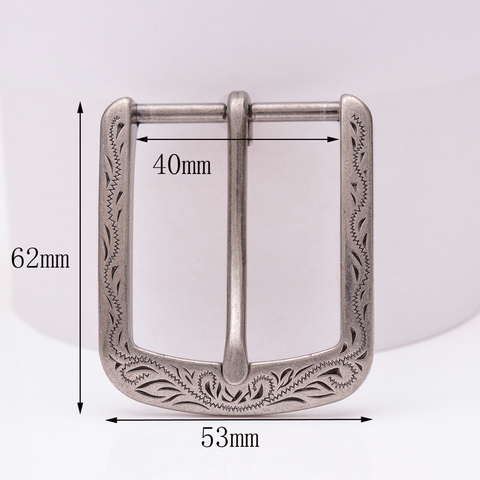 Flower Carved Antique Silver Prong Pin Buckle Men Leather Belt Replacement Buckle 62X53MM (INNER40MM) ► Photo 1/6