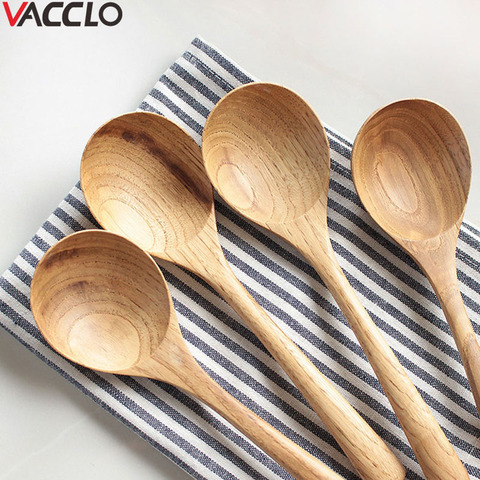 Vacclo 1pc Wooden Spoon Soup Spoon Colher Solid Wood Porridge Spoon Cuillere Cuchar Creative Japanese-Style Green Tableware ► Photo 1/6