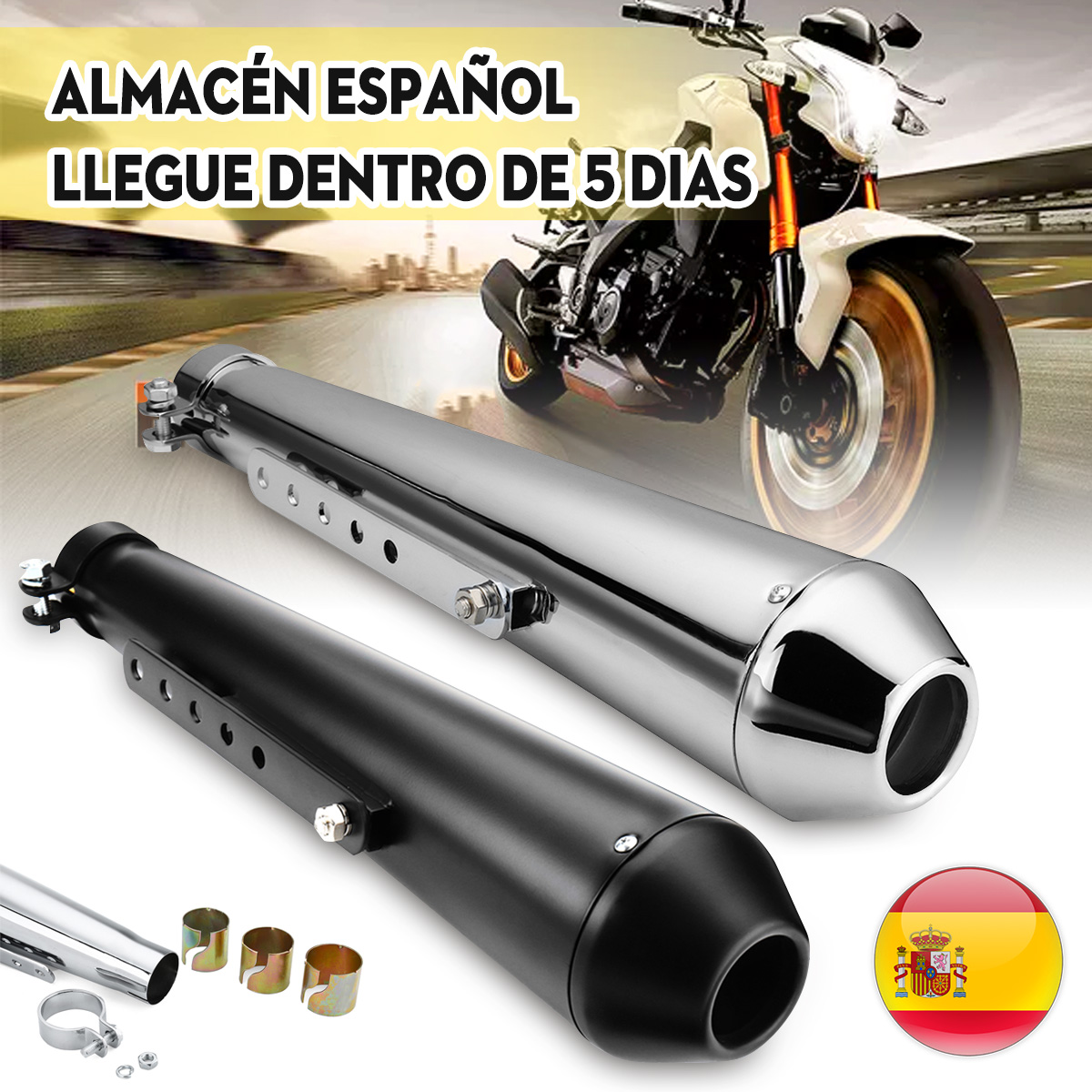 Motorcycle Cafe Racer Exhaust Pipe with Sliding Bracket Matte Black Silver Universal ► Photo 1/6