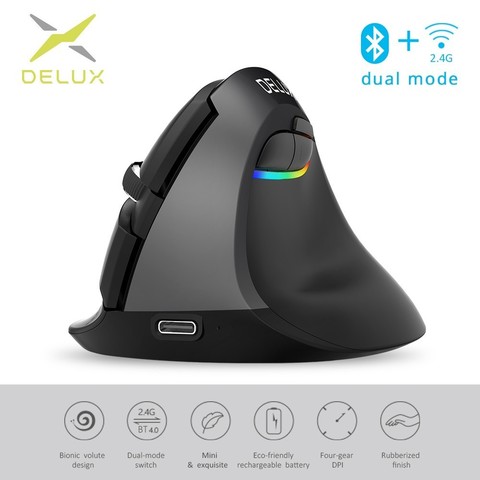 Delux M618 Mini Bluetooth 4.0+2.4GHz Dual mode Wireless Mouse Ergonomic Rechargeable Silent click Vertical Mice For Computer ► Photo 1/6