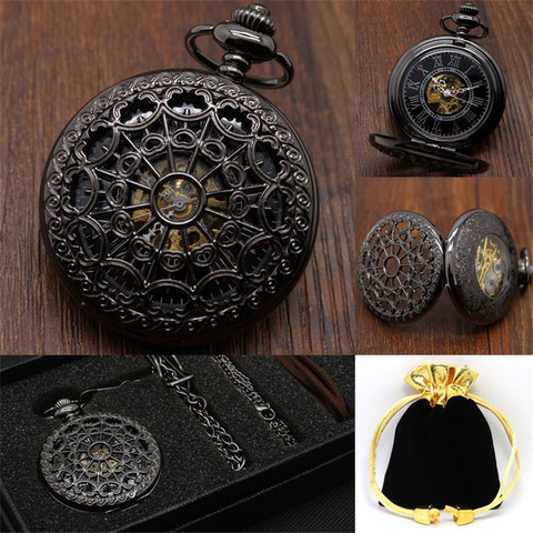 Vintage Mechanical Pocket Watch Set Luxury Pendant Watches for Men Pendant Clock Necklace Chain Pouch Bag reloj de bolsillo ► Photo 1/6