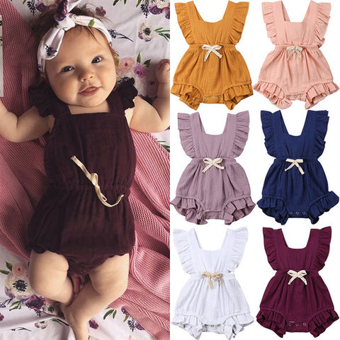 Citgeett sUMMER Newborn Baby Girls Ruffle Solid Color Bodysuit Jumpsuit Outfits Summer Casual Clothing Sunsuit ► Photo 1/6