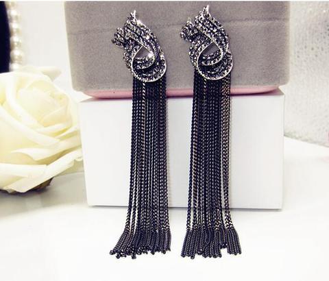 Luxury Rhinestone Vintage Tassel Earrings Drop Earring For Women Party Jewelry Black Chains Long Dangle Earrings ► Photo 1/6