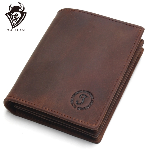 Rfid Blocking Short Wallets Crazy Horse Leather Wallet Men Genuine Leather Purse Card Vintage Male For Men Small Money Bag ► Photo 1/6