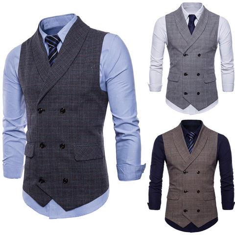 Men Formal Suit Vest Sleeveless Waistcoat Slim Plaid Business Wedding Classic Tuxedo Outwear Social Blazer Hot ► Photo 1/6
