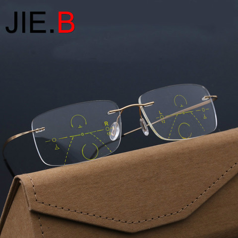 JIE.B Smart Progressive Multifocal Photochromic Reading Glasses near and far Multifunction rimless glasses Bifocal Eyewear ► Photo 1/6