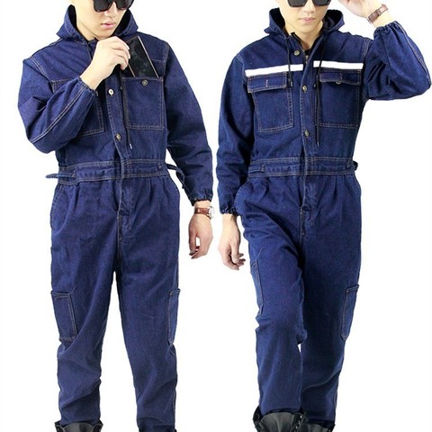 Plus size for 6XL Winter Men Denim Working Overalls Male Work Wear Uniforms Clothes Hooded Jumpsuits For Worker Repairman 101303 ► Photo 1/6
