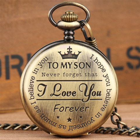 Bronze Customized To My Son Quartz Pocket Watch Vintage Roman Numeral Display Pendant Clock Birthday Gifts for Boys Dropshipping ► Photo 1/6