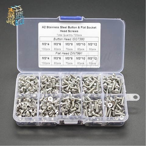 High quality 720pcs M3 A2 SS Button Flat Head Allen Bolts Countersunk Flat Cross Head Screw Bolt Set ► Photo 1/3