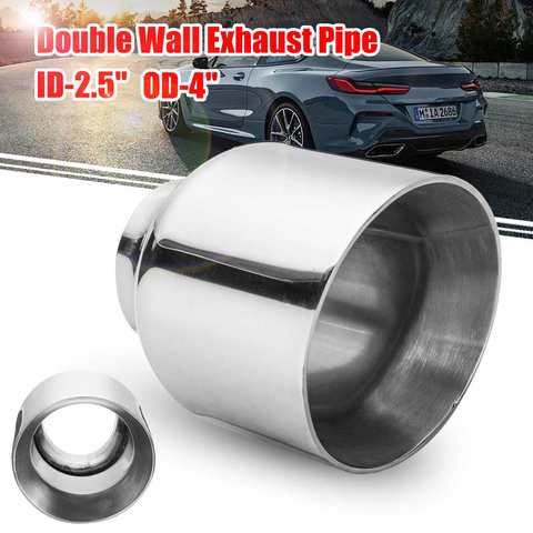 Universal Car Exhaust Tip Auto Tail Pipe Muffler Dual Wall Angle Cut Outlet Nozzle 60mm Inlet 100mm Outlet ► Photo 1/6