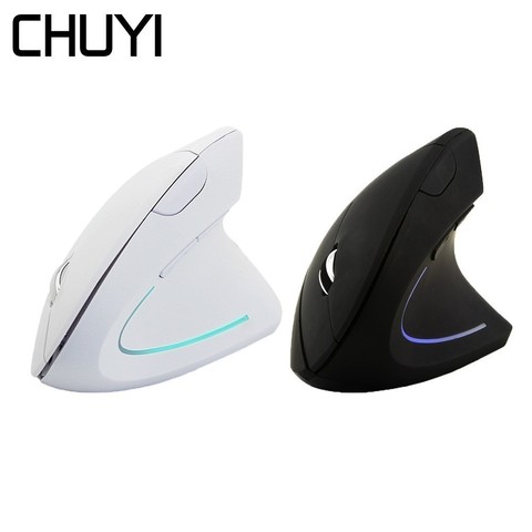 CHUYI Ergonomic Vertical Wireless Mouse Computer Colorful LED Gaming Mice 1600DPI USB Optical 5D Healthy Mause With Mouse Pad ► Photo 1/6