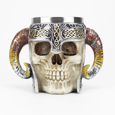 Stainless Steel Skull Mug with Ram Horned Tree Leaf Man Dragon Skeleton Gothic Coffee Beer Tankard Mugs Birthday Halloween Gift ► Photo 1/6
