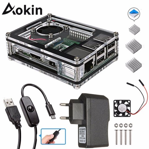 Aokin For Raspberry Pi 4 Case 9 Layers Acrylic Box Case Shell Cover With Cooling Fan For Raspberry Pi 4 3 Model B 3B Plus Case ► Photo 1/6