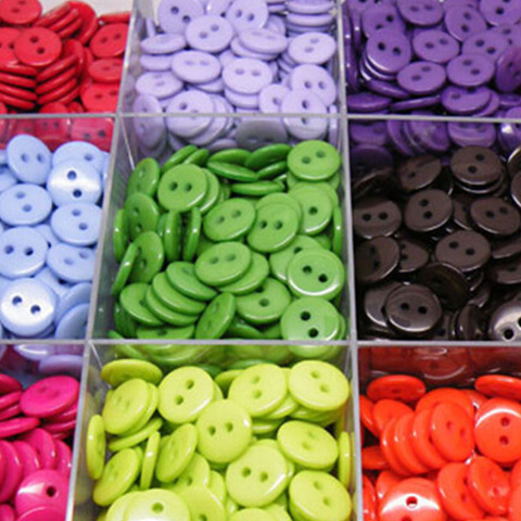 Kids Sewing Buttons Plastic Clothes Tools 6/9/11/13/15/20MM 100pcs 2 Holes Round Shape Random Colors Garment Accessories ► Photo 1/6