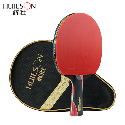 1 Piece Huieson 5 Star Black & Red Carbon Fiber Table Tennis Racket Double Pimples-in Rubber Pingpong Racket for Teenager Player ► Photo 1/5