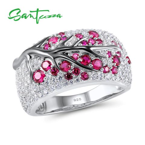 SANTUZZA Silver Ring for Women Genuine 925 Sterling Silver Pink Cherry Tree Cubic Zirconia Ladies Delicate Fashion Jewelry ► Photo 1/6