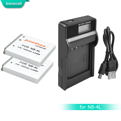 Bonacell 1400mAh NB-4L NB4L NB 4L Battery Bateria+LCD Charger for Canon IXUS 30 40 50 55 60 65 80 100 PowerShot SD1000 1100 L10 ► Photo 1/6