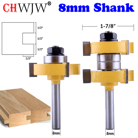 2PC 8mm Shank high quality large Tongue and Groove Joint Assembly Router Bit Set  1-1/2