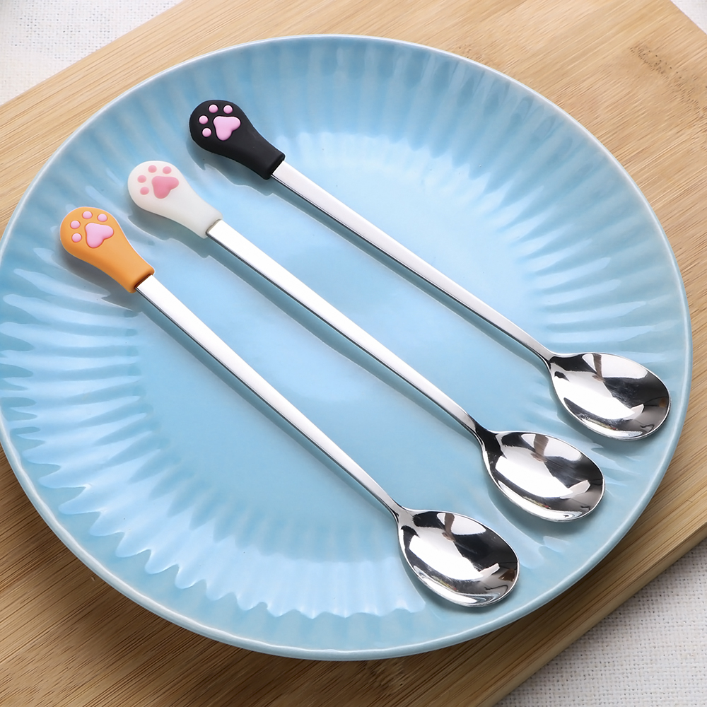 Kitchen Tableware Coffee Spoon Stainless Steel Fruit Flatware Cute Cat Claw