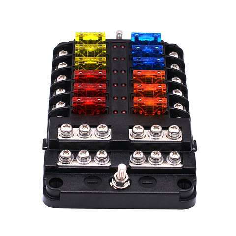 Car Accessories Fuse Box Holder With LED Light 12-Way Fuse Box Power Supply Insert Type Damp-Proof Block Marine ► Photo 1/6