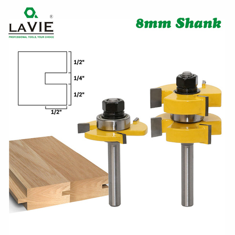 LAVIE 2 pcs 8mm Shank Tongue Groove Joint Router Bits T Slot Assemble Milling Cutter for Wood Woodworking Cutting Tools MC02054 ► Photo 1/5