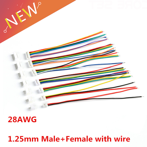 10 Sets Male & Female PCB Connector 1.25 JST 2/3/4/5/6/7/8/9/10 Pin Single Head Plug With 100mm Electronic Wire Connectors ► Photo 1/6