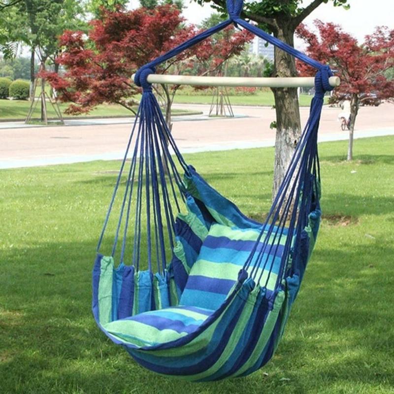 Hanging Rope Hammock Chair Swing Seat with 2 Pillow Indoor/ Outdoor Yard Garden 