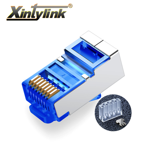 xintylink blue rj45 connector cat6 rg rj 45 ethernet cable plug 8P8C cat 6 rg45 shielded network stp modular keystone jack 50pcs ► Photo 1/1