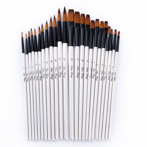 12 PCS/lot Wooden Handle Nylon Hair Paint Brushes Professional Oil Watercolor Paintbrush Set Painting Drawing Art Supplies 03151 ► Photo 1/6