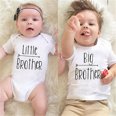 Hot Wholesale Cotton Little Big Brother Family Matching Boys Clothes Baby Boys Letter Print Romper Bodysuit Short Sleeve T-shirt ► Photo 1/6