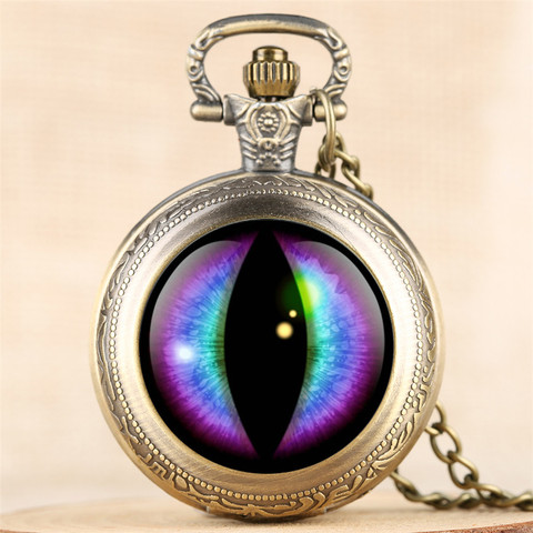 Vintage Creative Eye Design Quartz  Pocket Watch Men Women Steampunk Exquisite Pendant Clock 4 Colors Fob Necklace Chain Retro ► Photo 1/6