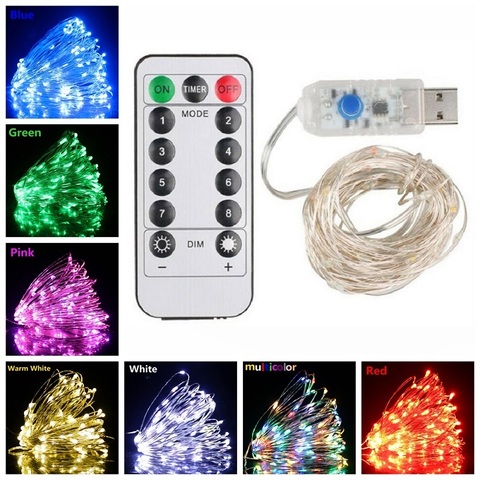 8 Mode Remote Control Dimmable USB Powered 5M 10M 20M LED Silver Copper Wire String Lights Decor Christmas Fairy Garlands Light ► Photo 1/6