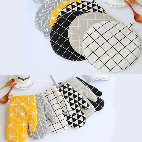 1 Piece Cute Non-slip Yellow Gray Cotton Fashion Nordic Kitchen Cooking microwave gloves baking BBQ potholders Oven mitts ► Photo 1/6