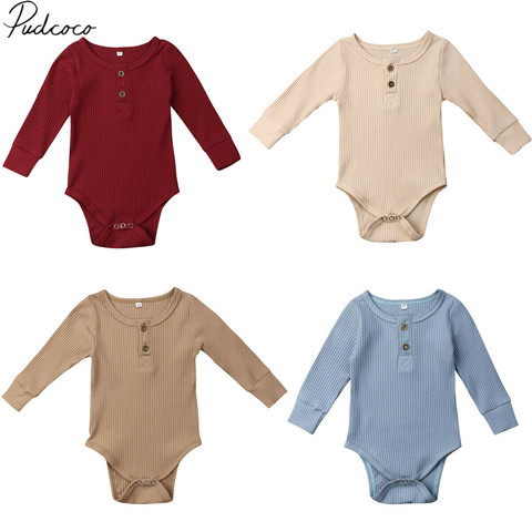 2022 Brand New Newborn Infant Baby Girl Boy Ribbed Bodysuit  Ruffle One-Pieces Solid Jumpsuit Long Sleeve Outfits Spring Sunsuit ► Photo 1/6