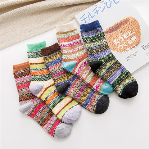 Winter New Products Warm Thicken National Wind Women's Wool Medium Tube  Socks Factory Wholesale 5 Pairs ► Photo 1/6
