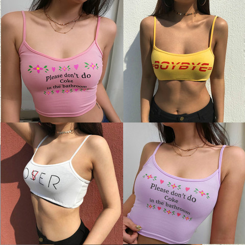 2022 Women Strappy Cotton Letter Print Tank Tops Vest Summer Sexy Short Crop Tops Camis Tees Tops  Ladies ► Photo 1/6