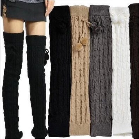 2022 New Fashion Casual Women Warm Winter Knitted Leg Warmers Knitted Socks Crochet Long Boots Socks with Hairball ► Photo 1/6