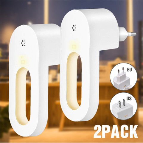 2pcs Plug-in Night Light Warm White LED Night Lights Dusk to Dawn Sensor for Bedroom Bathroom Kitchen Corridor Stairs EU/US Plug ► Photo 1/6