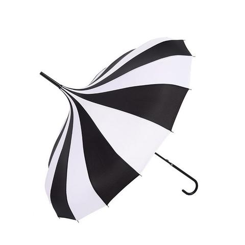 2022 New Classic Black And White Rain Umbrella Women Big Large Long Handle Gothic Classical Windproof Tower Pagoda Style ► Photo 1/6