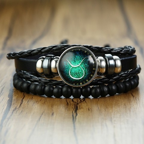 Taurus Bracelets for Men Women Vintage 12 Horoscope Constellations Multi-layer Leather Astrology Jewelry ► Photo 1/6