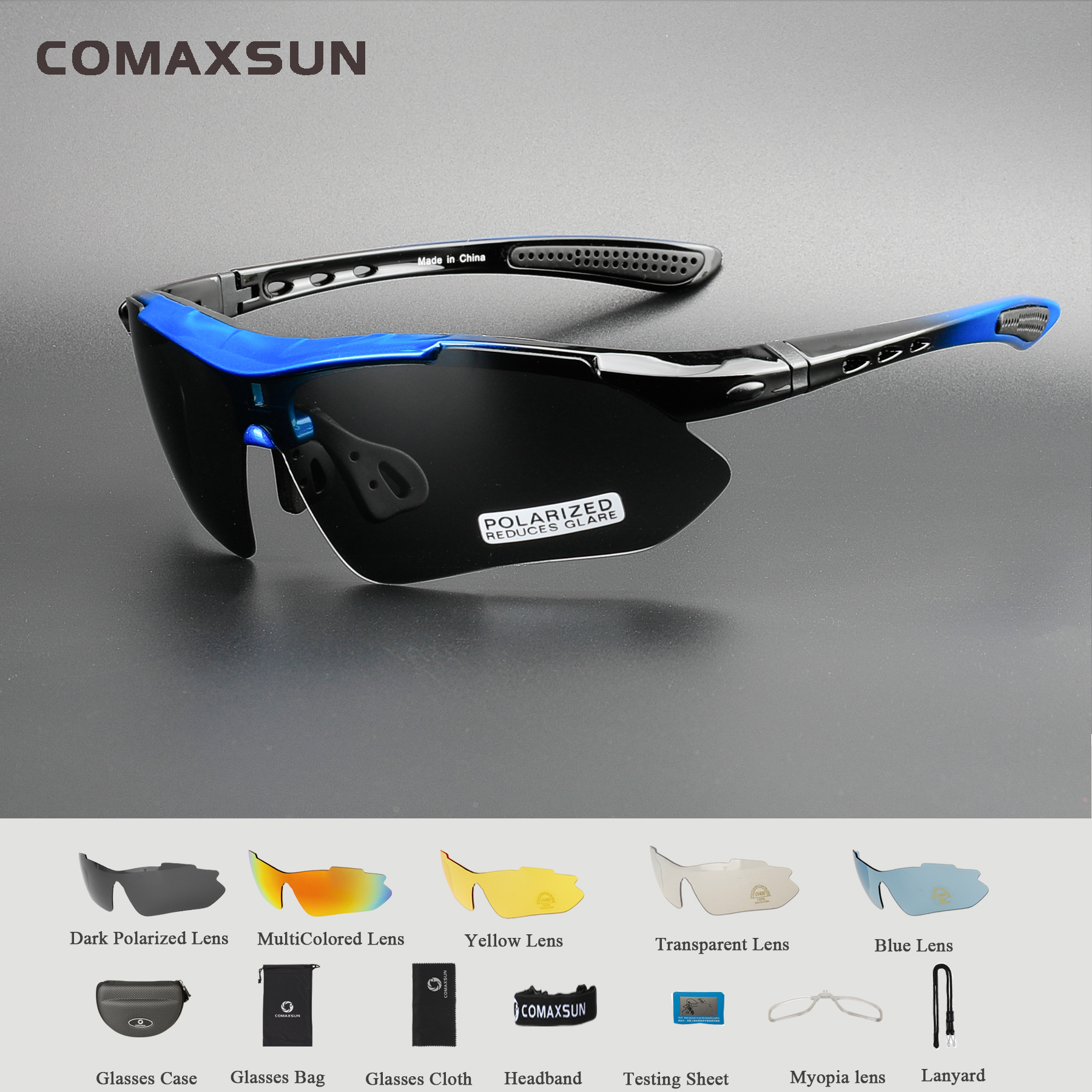 TR90 Cycling Polarized Sunglasses Bicycle Outdoor Sports Eyewear Glasses 5Lens 