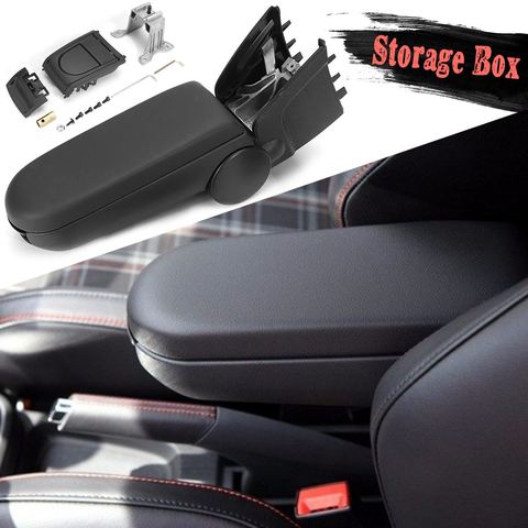 Black Leather Armrests Box Storage Case With Cup Holder For