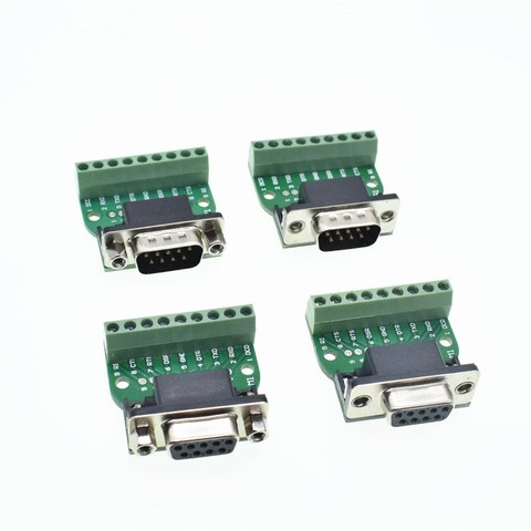 D-Sub 9pin Solderless Connectors DB9 RS232 Serial to Terminal Female Male Adapter Connector Breakout Board Black+Green ► Photo 1/6