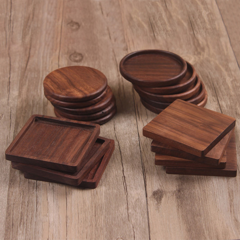 1 Pcs Durable Walnut Wood Coasters Placemats Decor Square Round Heat Resistant Drink Mat Home Table Tea Coffee Cup Pad ► Photo 1/6