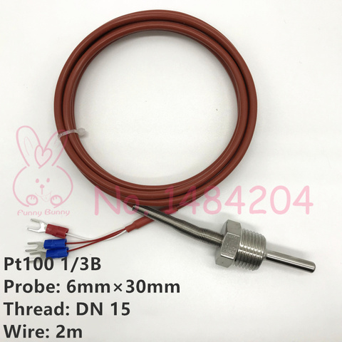 High Precision PT100 Class 1/3B Temperature Sensor DN15 Thread 6mm*30mm Probe 3-core 2m Silicone Wire Waterproof ► Photo 1/4