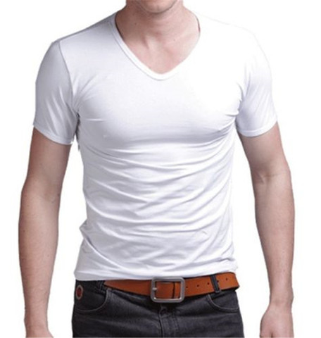 Fashion Summer Men Cotton T shirt casual short sleeve V-neck T-shirts Black White Plus Size M-XL V Neck Tops Tee Shirt Slim Fit ► Photo 1/6